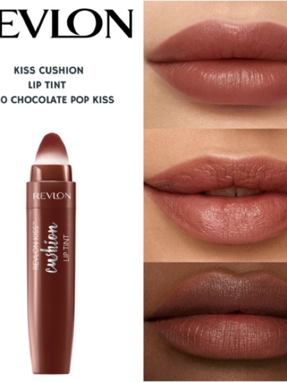 🟢3/$25 ✨2 REVLON Cushion Kiss Lip Tints #280 Chocolate Pop Brown NWT
